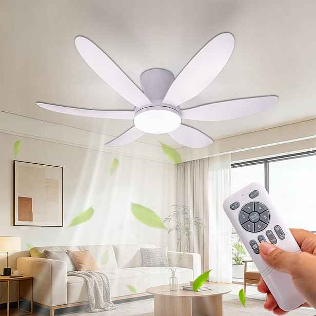 Stropní ventilátor se 6 lopatkami a světlem, Cct, dálkové ovládání, max. 2200 lumenů, 109 cm