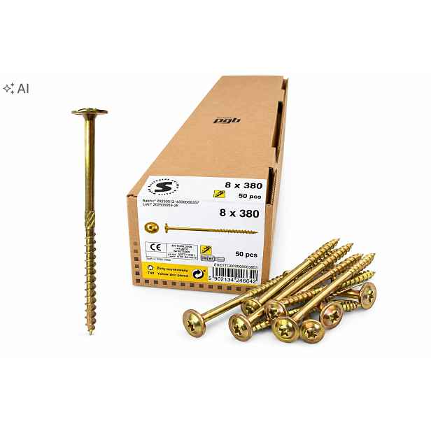 Tesařské vruty do dřeva 8x380 mm talířové Torx 50 ks Pgb