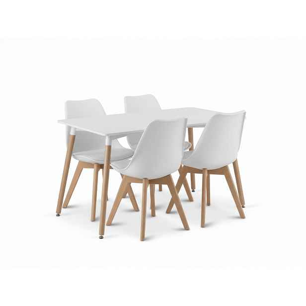 Jídelní set 1 + 4, bílý stůl ADRIA 120x80 cm + bílá židle BALI MARK s bukovými nohami
