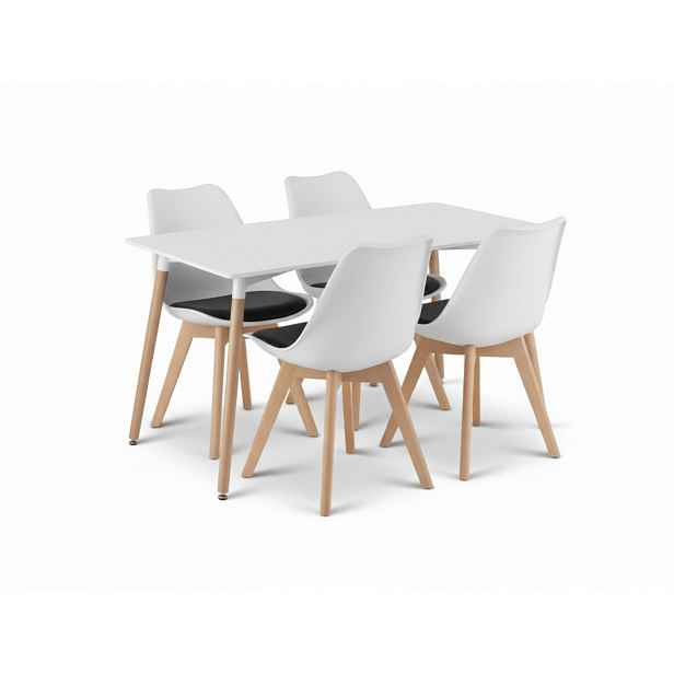Jídelní set 1 + 4, bílý stůl ADRIA 120x80 cm + bílo-černá židle BALI MARK s bukovými nohami
