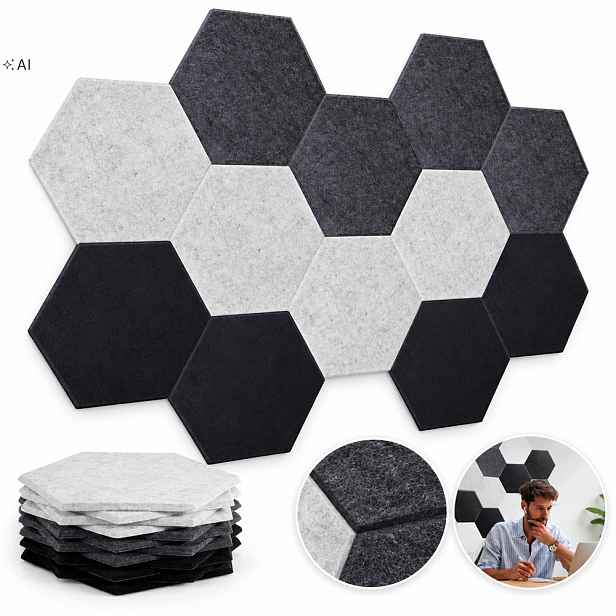 12 Filcové Nástěnné Panely 3D Hexagon samolepící akustická opěrka hlavy soft