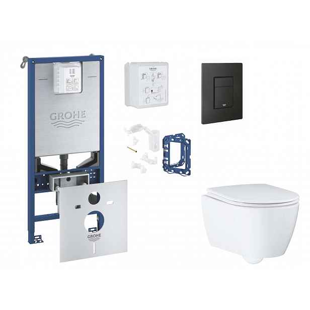 Grohe Rapid SLX - Set předstěnové instalace, klozetu, sedátka SoftClose, tlačítka Even a sady pro vhazování tablet, phantom black SANI11BB5131