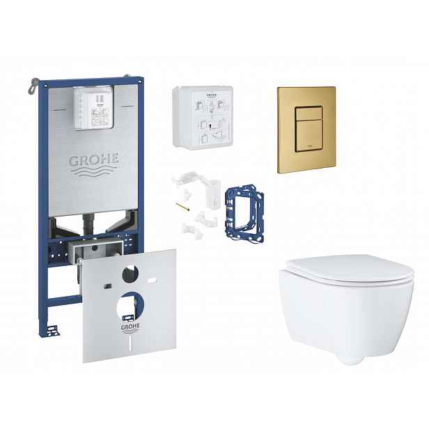 Grohe Rapid SLX - Set předstěnové instalace, klozetu, sedátka SoftClose, tlačítka Skate Cosmopolitan a sady pro vhazování tablet, kartáčovaný Cool Sun