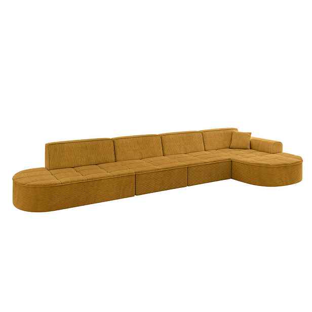 ALTDECOR ROHOVÁ SEDAČKA s otomanem, pravá TARO-L3 413x171x79,5 Hořčicová Manšestr