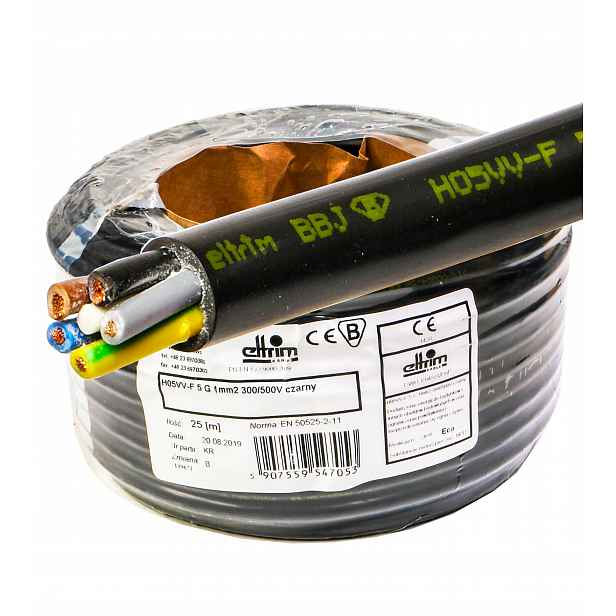 Měděný kabel Owy 5x1 mm Cu lanko černé Cu dílenský 25 m