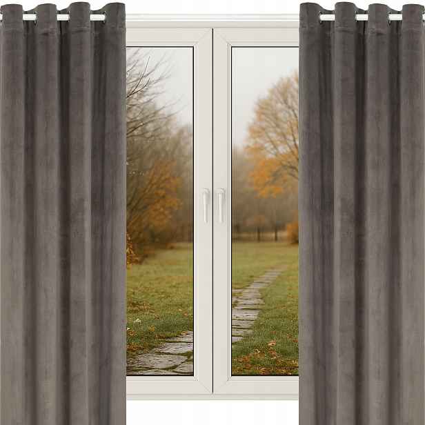 Velurové Záclony Na Průchodkách 140X160 Krátké Silné Záclony Taupe Velur