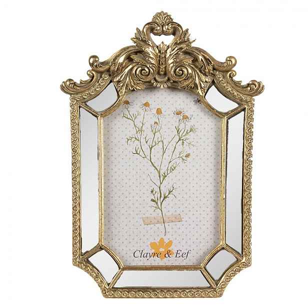 Zlatý antik fotorámeček se zrcátky a ornamenty Baroque - 15*3*22 cm / 10*15 cm Clayre & Eef