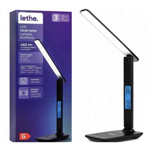 Led stolní lampa 460 lm s indukční nabíječkou, hodinami a kalendářem