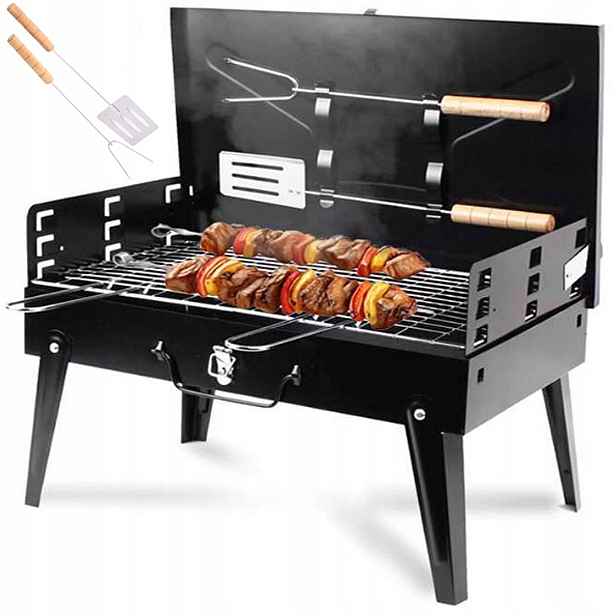 Turistický Zahradní Gril Přenosný Skládací Bbq Kufr Příslušenství