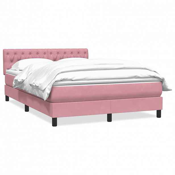 vidaXL Box spring postel s matrací růžová 160x210 cm samet