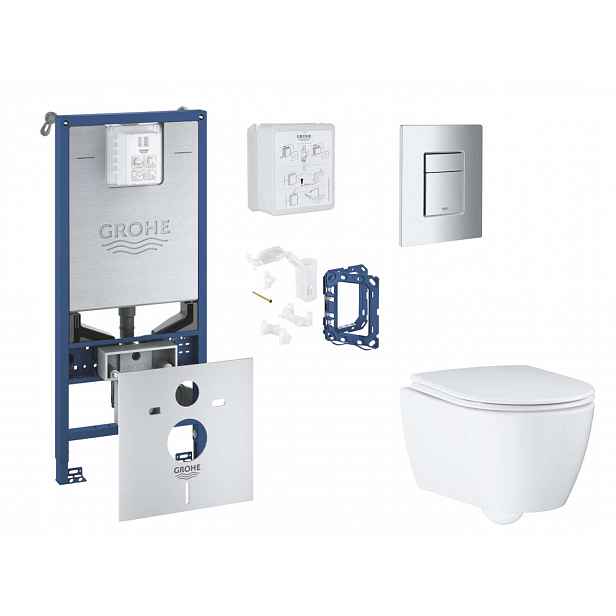 Grohe Rapid SLX - Set předstěnové instalace, klozetu, sedátka SoftClose, tlačítka Skate Cosmopolitan a sady pro vhazování tablet, matný chrom SANI11BB