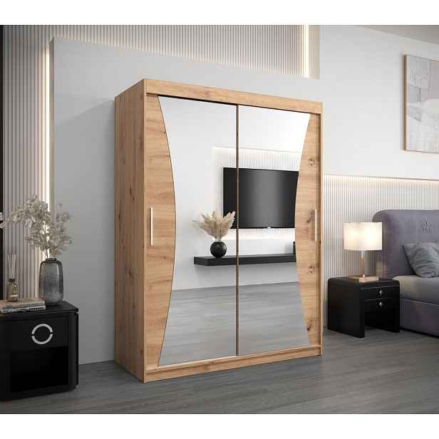 Šatní skříň se zrcadly LADA - šířka 150 cm, dub artisan