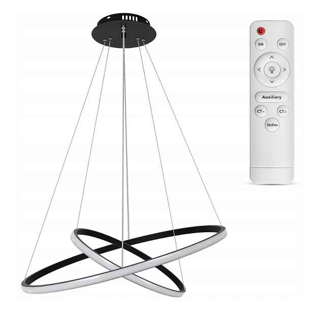 Závěsné Stropní Svítidlo Led Lustr 60 CM Černá Moderní, 3 Barvy Dálkový Ovladač