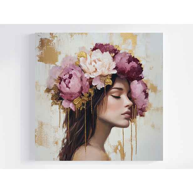 Obraz Na Plátně Canvas Portrét Žena Dívka Květiny Pivoňky 50x50