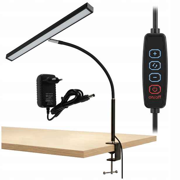 Led stolní lampa Kreslící školní nastavitelná černá klip na pracovní desku 18W