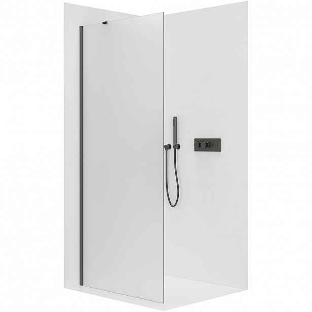 Sprchová zástěna Walk-in Onyx Y L/P - 8 mm - kulatá vzpěra - černá matná, mléčné sklo - 30x200 cm