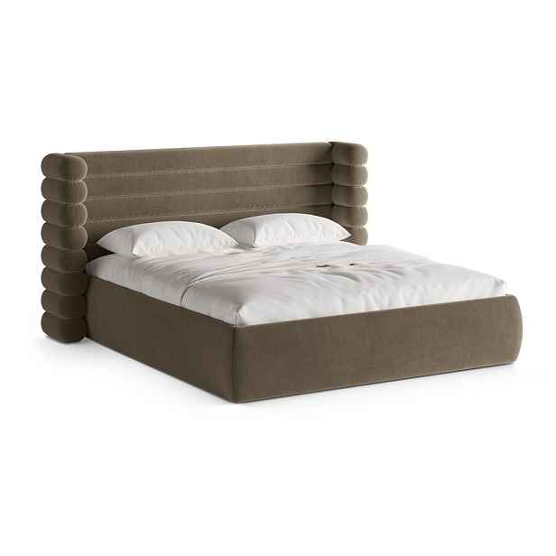 Taupe čalouněná dvoulůžková postel s úložným prostorem s roštem 180x200 cm Mount – Micadoni