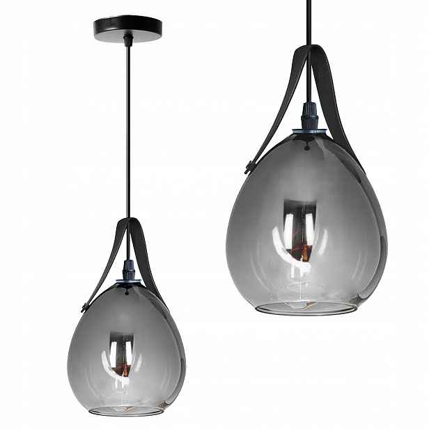 Závěsná Stropní Lampa Loft Tmavé Zrcadlové Sklo Kožené Pásy E27
