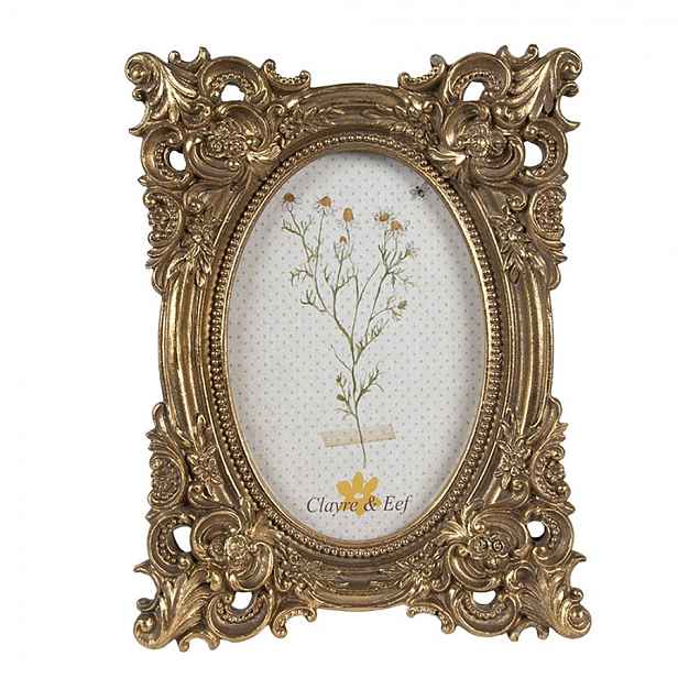 Zlatý antik fotorámeček s květy Romantique - 16*3*21 cm / 10*15 cm Clayre & Eef