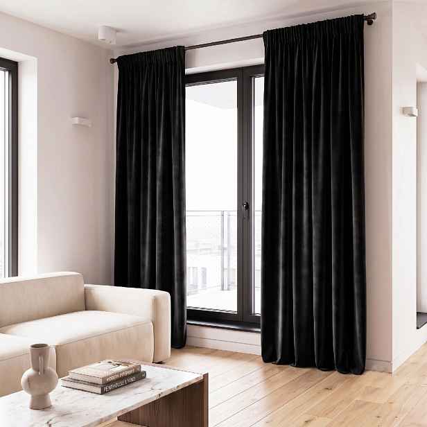 Dekorační závěs VALMONT 111 černá s řasící páskou 140x250 nebo 260 cm Rozměr: 140x260 cm