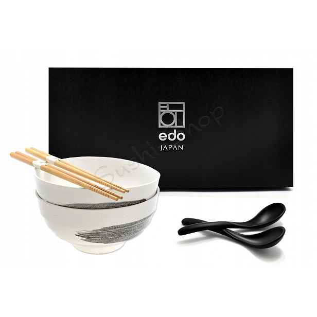 Sada 2 misek s lžícemi a paličkami Udon Haiiro no shima 800 ml