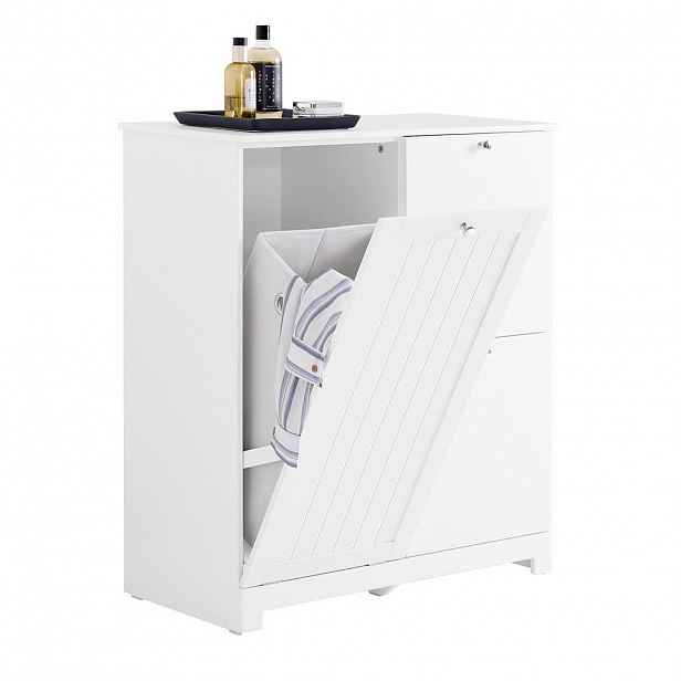 SoBuy KOUPELNOVÁ skříňka se dvěma zásuvkami a košem na prádlo Bílá 78x38x90cm Minimalistický