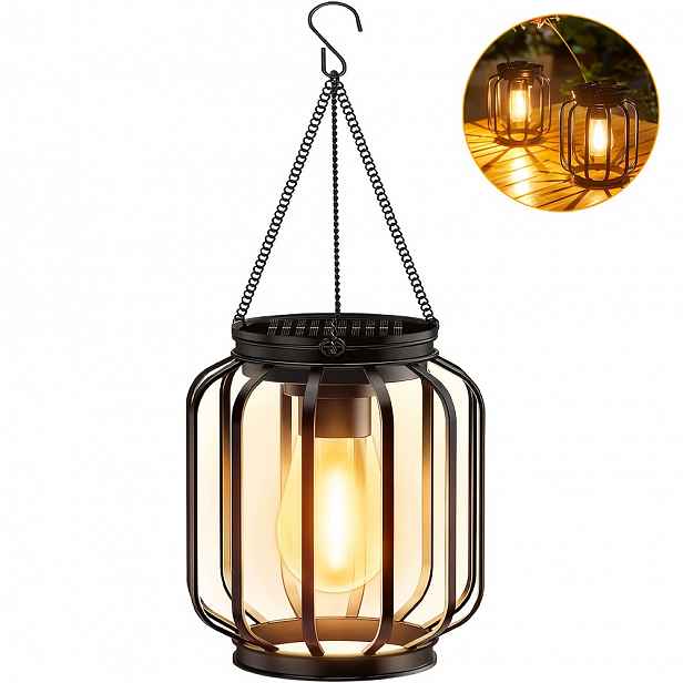 TEMU Solární závěsná venkovní stolní lampa kovový solární světelný pásek s hákem jasná a teplá dekorace venkovní závěsné světlo zahradní terasa