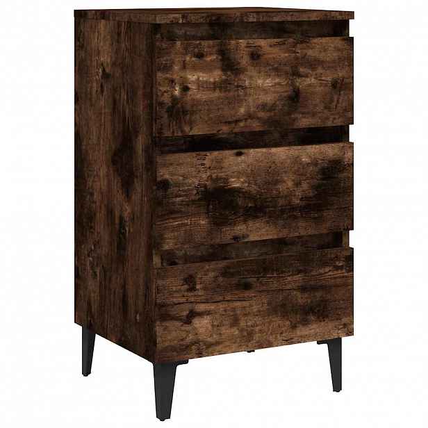 vidaXL Noční stolek s kovovými nohami kouřový dub 40 x 35 x 69 cm
