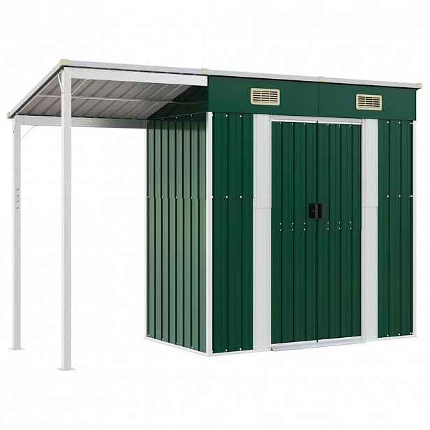 vidaXL Zahradní kůlna s prodlouženou střechou zelená 277x107x181 cm