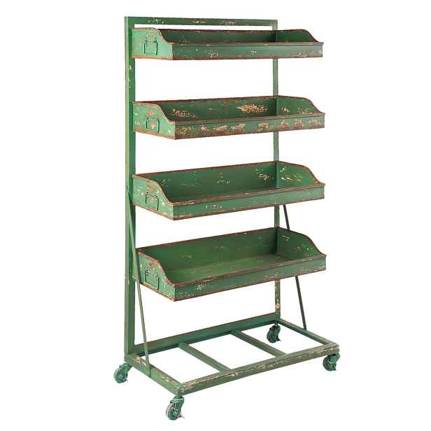 Zelený kovový regál s boxy na kolečkách Boxx - 71*40*133 cm Clayre & Eef