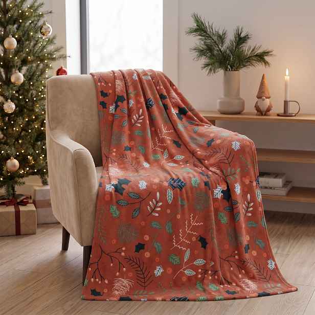 Vánoční deka z mikrovlákna XMAS TIME červená motiv B 150x200 cm