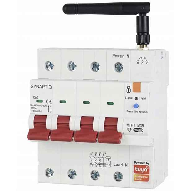 Pojistka 3 fáze Vypínač WiFi 4P Tuya 63A 6KV Měření energie Anténa