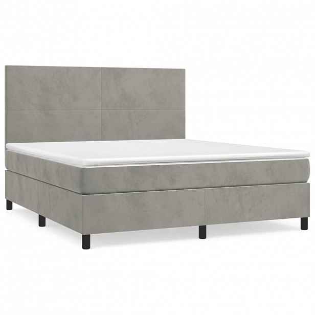 vidaXL Box spring postel s matrací světle šedá 160x200 cm samet