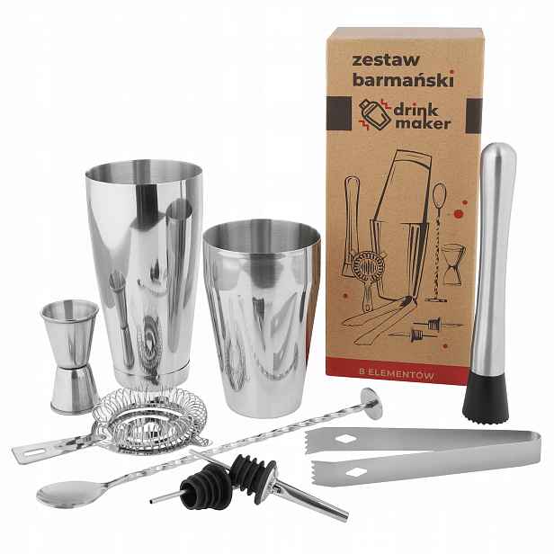 Barmanský set na nápoje 8 dílů Shaker Tin-Tin Strainer Muddler Jigger