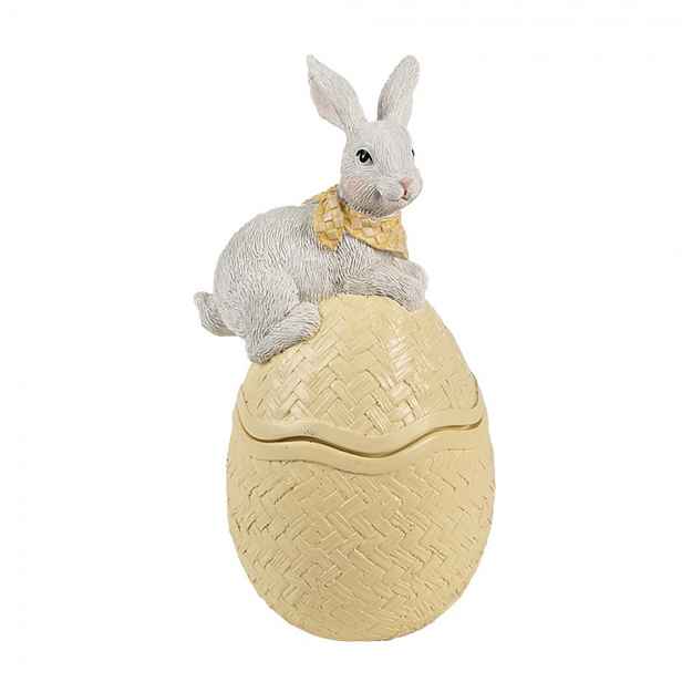 Dekorace šperkovnice králík s mašlí na žlutém vajíčku - 11*10*20 cm Clayre & Eef
