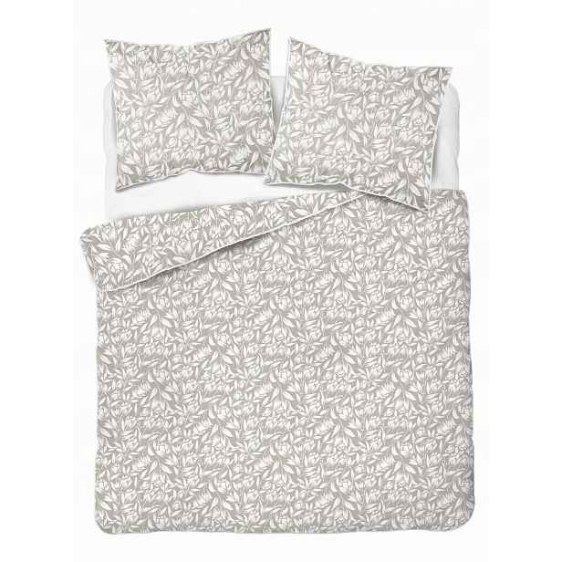 Povlečení z perkálu Lamé Percale 160x200 taupe botanický vzor lemovka