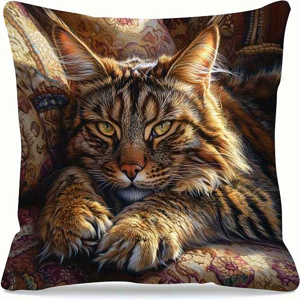 TEMU 1 Kryt na polštář Maine Coon Cat, 45.72x45.72cm, Moderní styl, Lze prát v pračce, Zipovaný polyesterový kryt na polštář pro domácí dekorace,