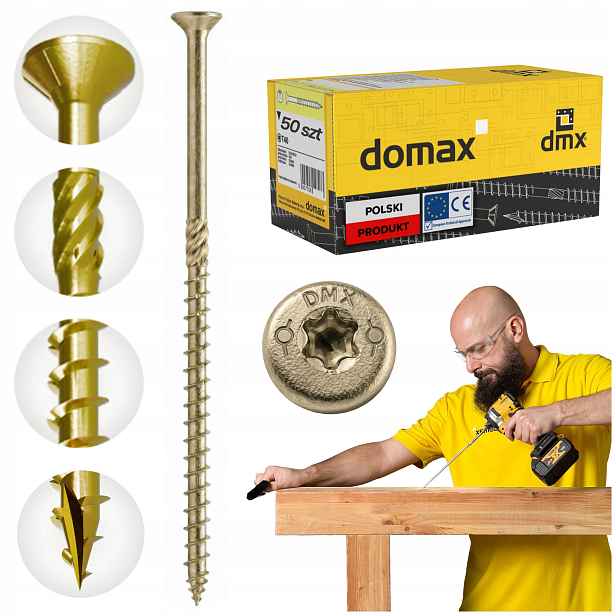 Tesařské Vruty 8x380 Kuželové Torx 50 ks Do Dřeva Domax Cs Zlaté