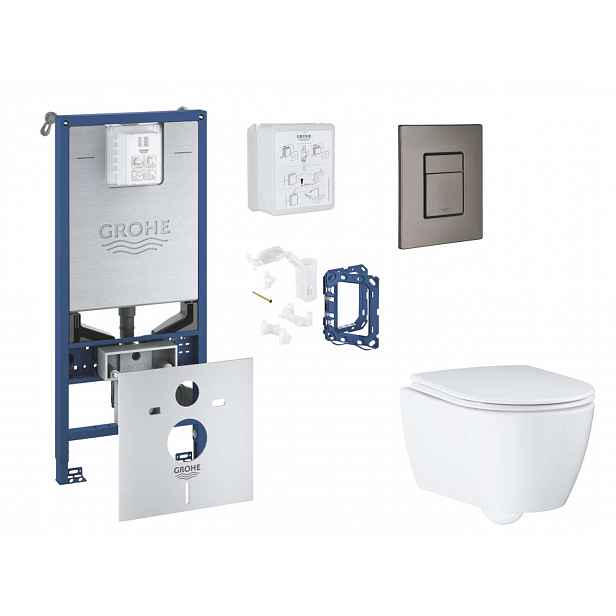 Grohe Rapid SLX - Set předstěnové instalace, klozetu, sedátka SoftClose, tlačítka Skate Cosmopolitan a sady pro vhazování tablet, kartáčovaný Hard Gra