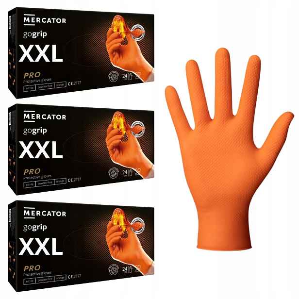 Rukavice Mercator Gogrip Nitrilové oranžové Oranžové 50 Ks r.XXL x 3ks