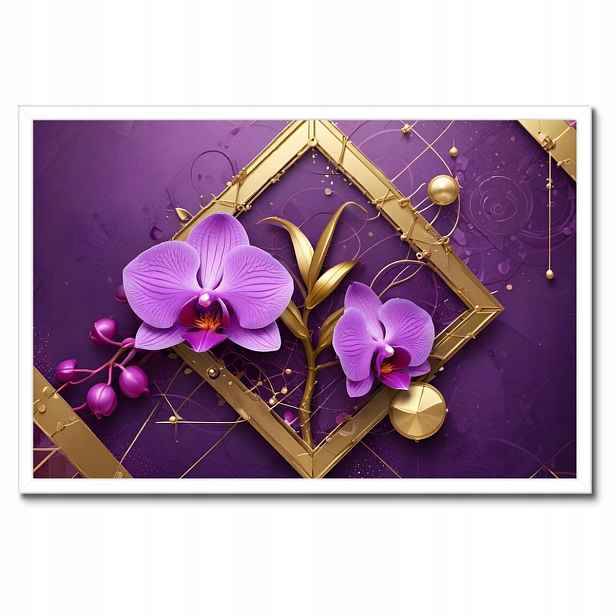 Plakáty v rámu 60x40 Fialové orchideje a zlato
