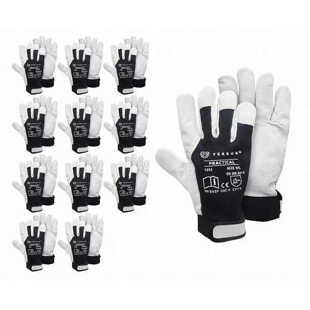 Ochranné Rukavice Tekson Practical Z Kůže 1252 Suchý Zip Velikost 9 – 12 Párů