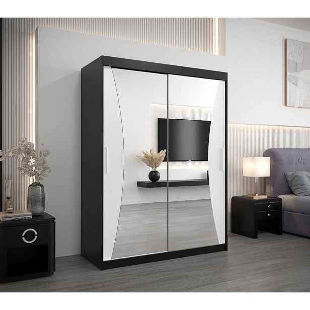 Šatní skříň se zrcadly LADA - šířka 150 cm, černá / bílá