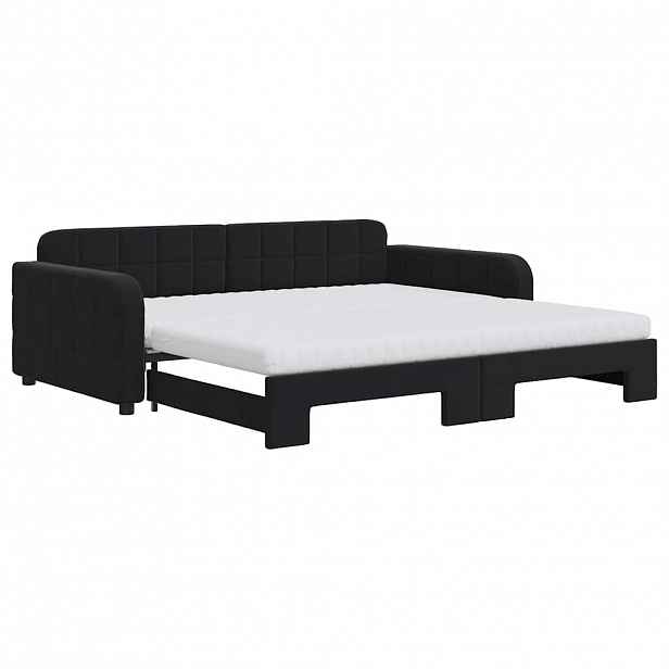 vidaXL Válenda s přistýlkou a matracemi černá 100 x 200 cm samet