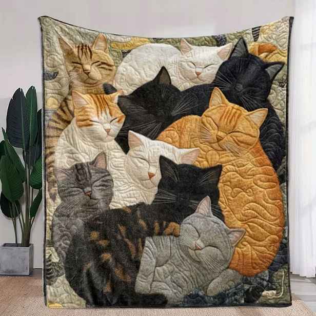 Deka deka přehoz barevná spící kočka kočky koťata koláž dárek 150 x 200 cm