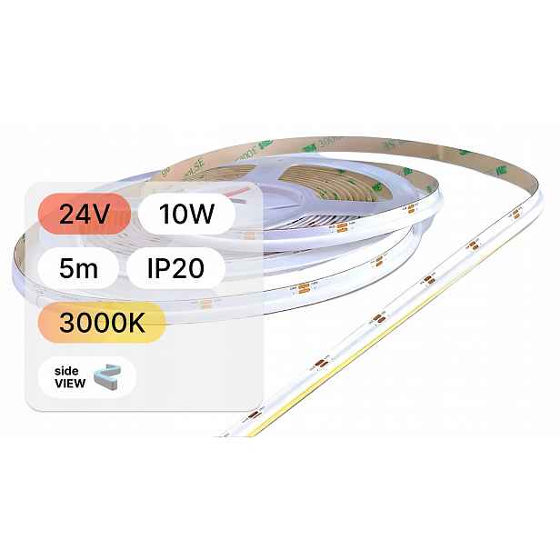 Led pásek 24V 10W Cob 480 Led 3000K 8 mm IP20 boční 5 m