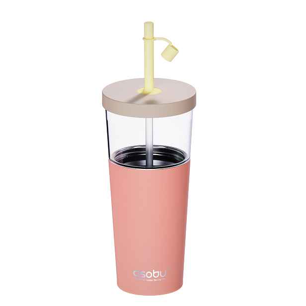 Termohrnek Marina Asobu s brčkem pastelově broskvový 850 ml