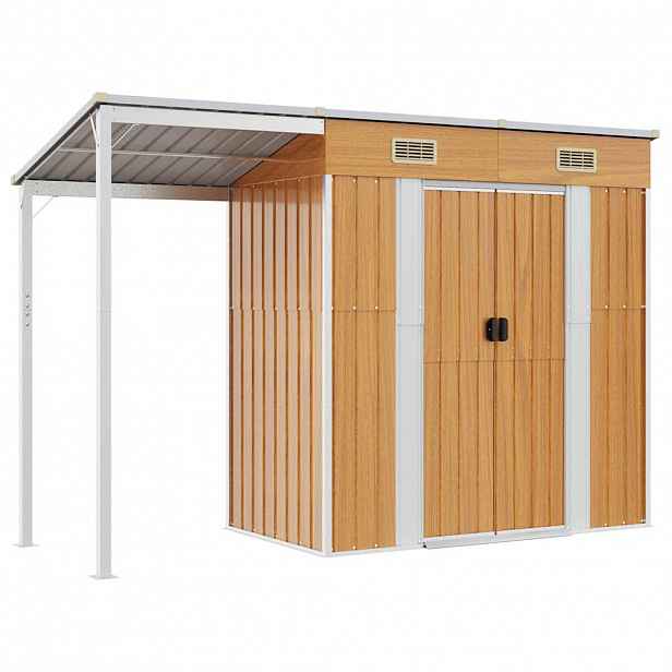 vidaXL Zahradní kůlna s prodlouženou střechou hnědá 277x107x181 cm