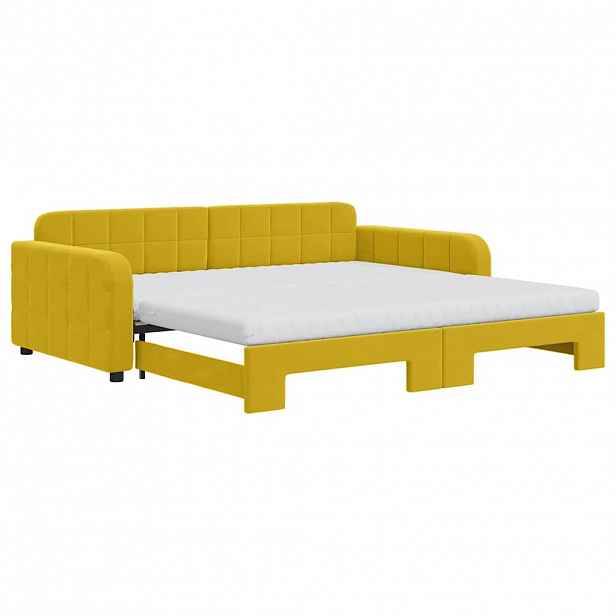 vidaXL Válenda s přistýlkou a matracemi žlutá 100 x 200 cm samet