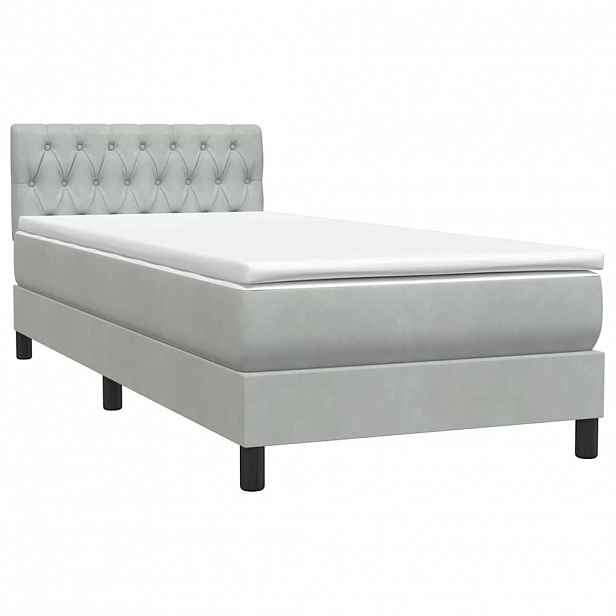 vidaXL Box spring postel s matrací světle šedá 90x220 cm samet